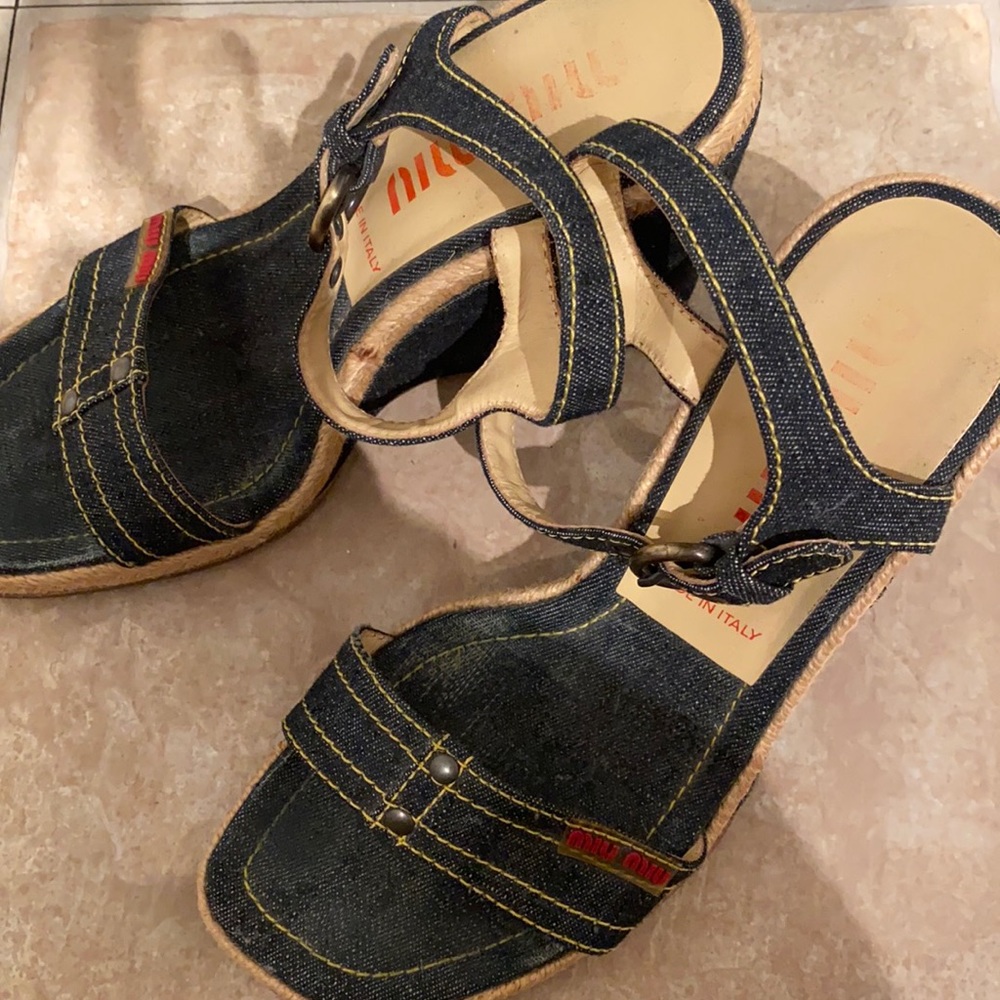 Miu Miu denim wedge sandal 7.5